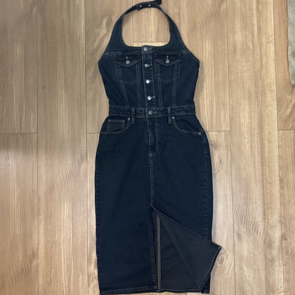 Universal Thread Dark Wash Denim Halter Overall Dress